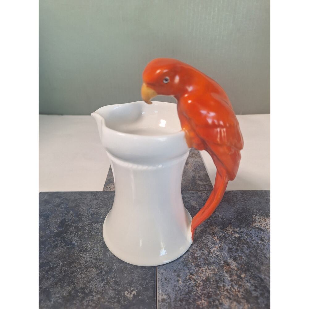 Royal Bayreuth Bavaria Red Parrot Handle Pitcher Creamer Figural Bird Germany